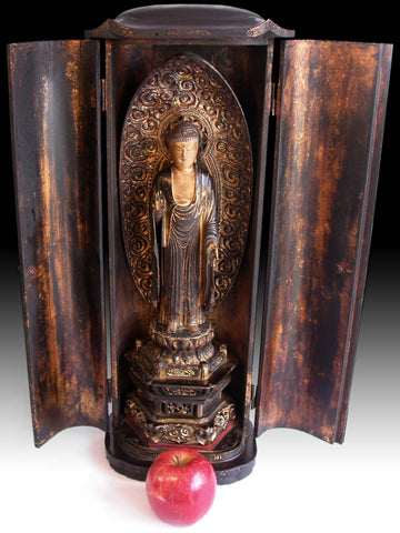 Edo Amida Nyorai Amitabha 19th Century Antique Wood Buddha Butsudan Zushi Shrine 阿彌陀佛