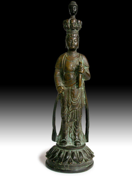 Antique Chinese Bronze Eleven Headed Avalokiteshvara Guan Yin Buddha Statue 觀音