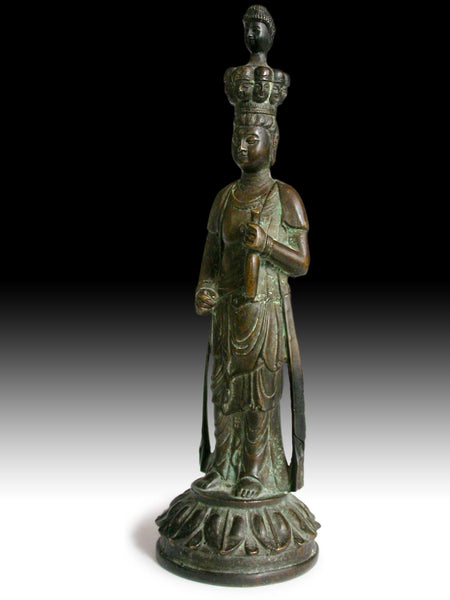 Antique Chinese Bronze Eleven Headed Avalokiteshvara Guan Yin Buddha Statue 觀音