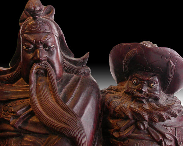 God of War Guan Yu Zhang Fei Antique Chinese Carved Rosewood Statue 17”H 關羽+張飛