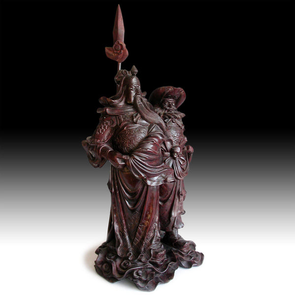 God of War Guan Yu Zhang Fei Antique Chinese Carved Rosewood Statue 17”H 關羽+張飛