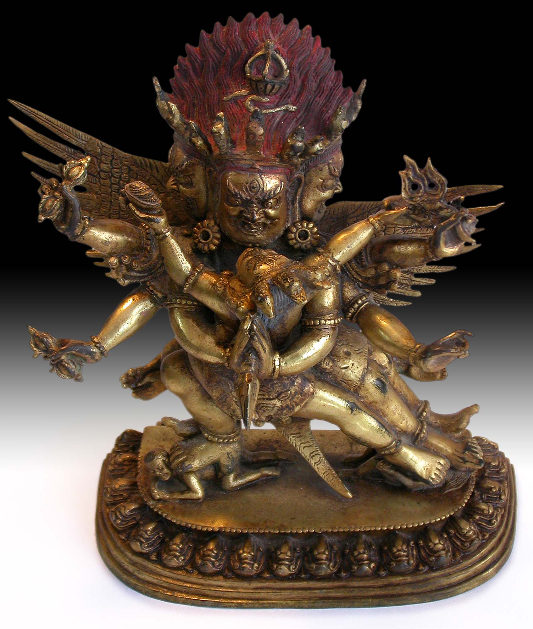 Heruka Vajrakilaya Consort Yab Yum Union Tibeto Chinese Gilt Bronze Buddha Statue 12"H 勝樂金剛