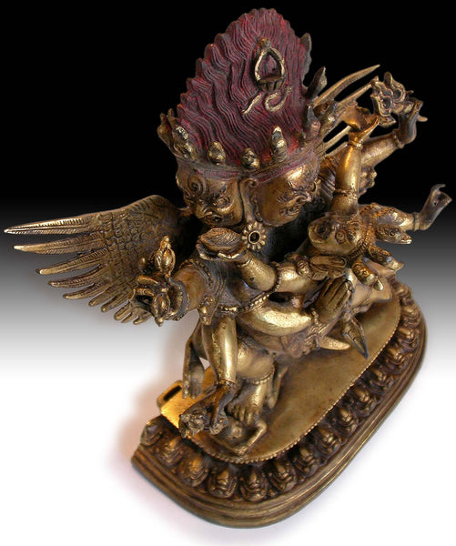 Heruka Vajrakilaya Consort Yab Yum Union Tibeto Chinese Gilt Bronze Buddha Statue 12"H 勝樂金剛