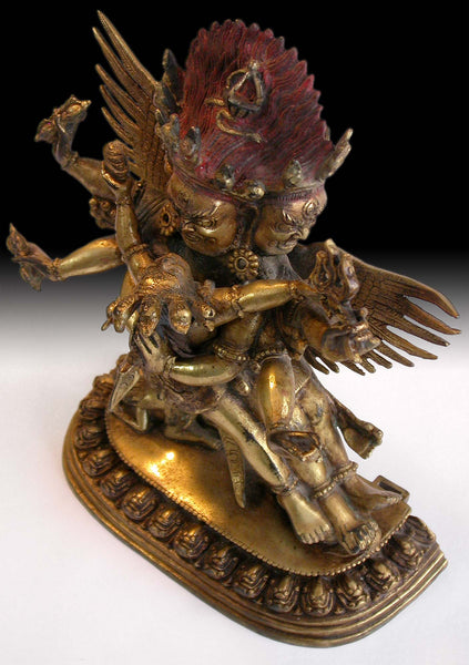 Heruka Vajrakilaya Consort Yab Yum Union Tibeto Chinese Gilt Bronze Buddha Statue 12"H 勝樂金剛