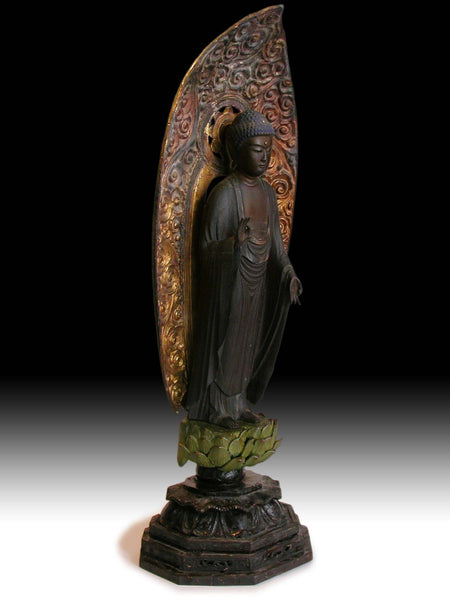 Lg Antique Japanese Early Edo Amida Nyorai Jodo Amitabha Buddha Joined Blocks Wood Statue 阿弥陀如来
