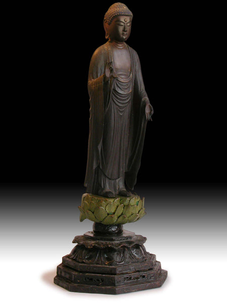 Lg Antique Japanese Early Edo Amida Nyorai Jodo Amitabha Buddha Joined Blocks Wood Statue 阿弥陀如来