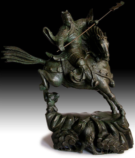 Antique Chinese Bronze Three Kingdoms God of War Guan Yu On Horse Statue 15"H 戰神關羽