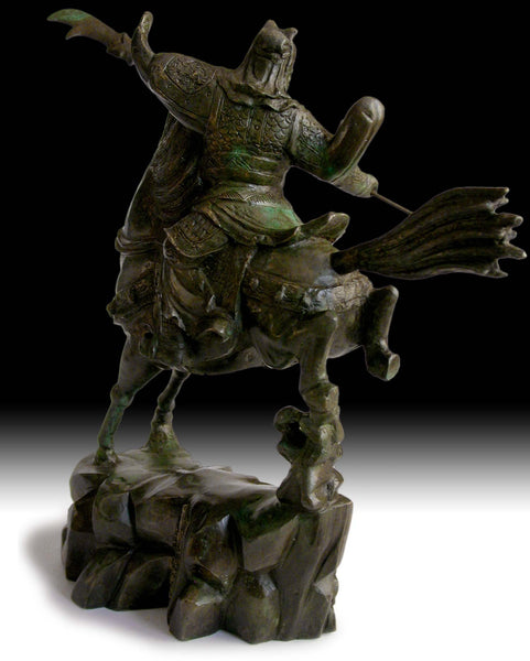 Antique Chinese Bronze Three Kingdoms God of War Guan Yu On Horse Statue 15"H 戰神關羽