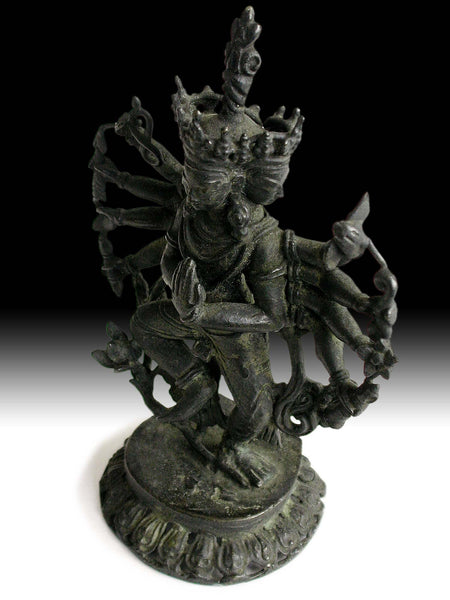 Antique Nepalese Sand Cast Bronze Thousand Armed Guan Yin Avalokiteshvara Statue 觀自在菩薩