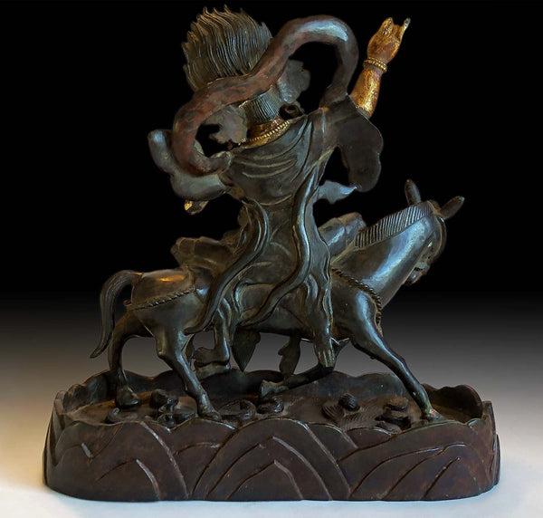 Antique Chinese 17th Century Ming Gilt Bronze Palden Lhamo 吉祥天母 Consecrated Buddha Statue
