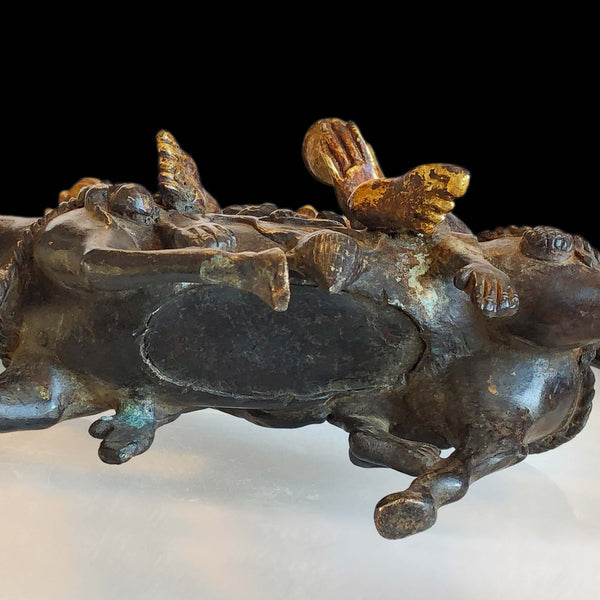 Antique Chinese 17th Century Ming Gilt Bronze Palden Lhamo 吉祥天母 Consecrated Buddha Statue