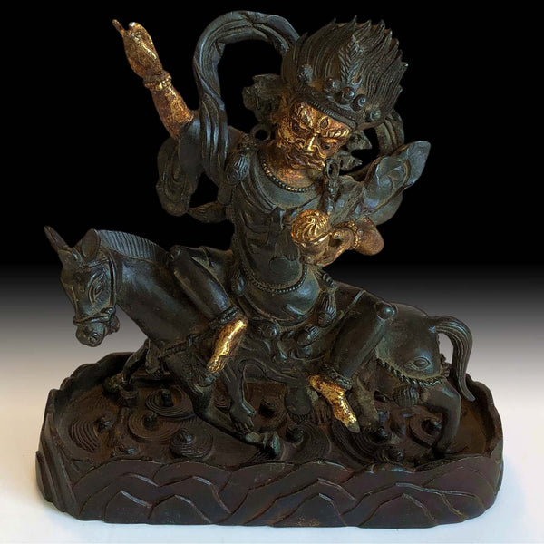 Antique Chinese 17th Century Ming Gilt Bronze Palden Lhamo 吉祥天母 Consecrated Buddha Statue