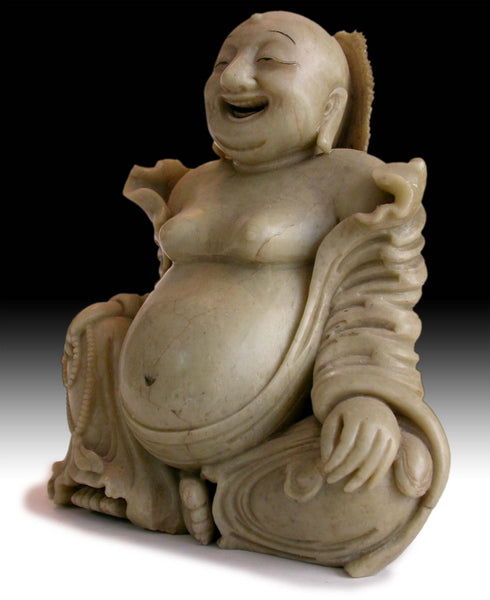 19th Century Antique Chinese Carved Budai Hotei Laughing Buddha 大笑佛 Soapstone Statue