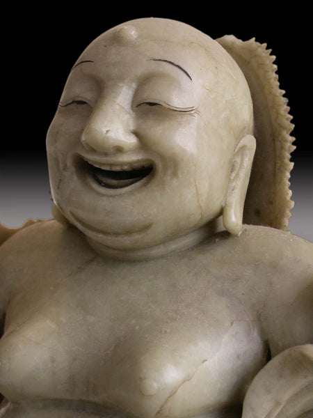 19th Century Antique Chinese Carved Budai Hotei Laughing Buddha 大笑佛 Soapstone Statue