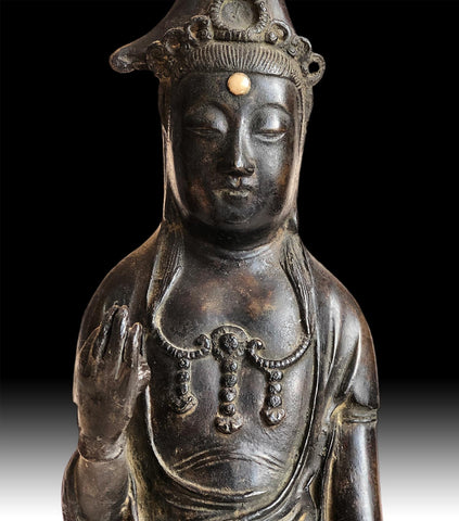 Antique Japanese Bronze Black Kannon Bosatsu Guan Yin Buddha Statue 觀世音菩薩