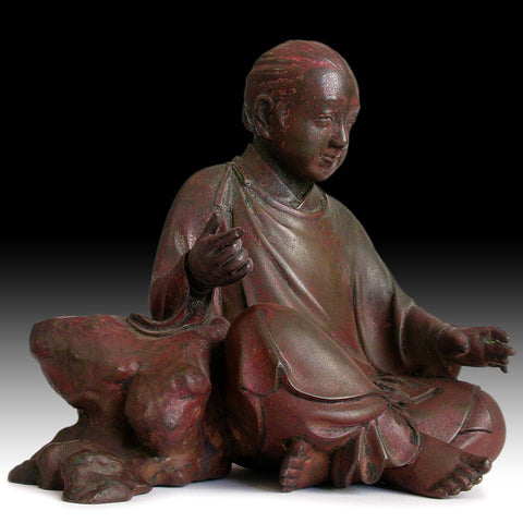 19th Century Antique Japanese Edo Zensai Doji Sudhana Shancai Bronze Buddha Statue 善財童子