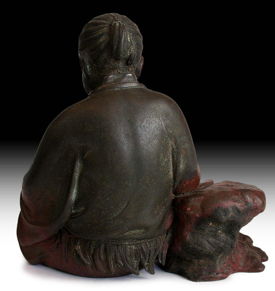 19th Century Antique Japanese Edo Zensai Doji Sudhana Shancai Bronze Buddha Statue 善財童子