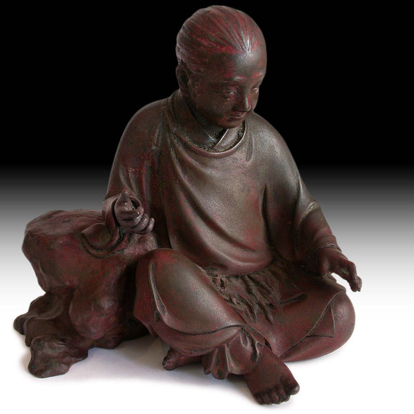 19th Century Antique Japanese Edo Zensai Doji Sudhana Shancai Bronze Buddha Statue 善財童子