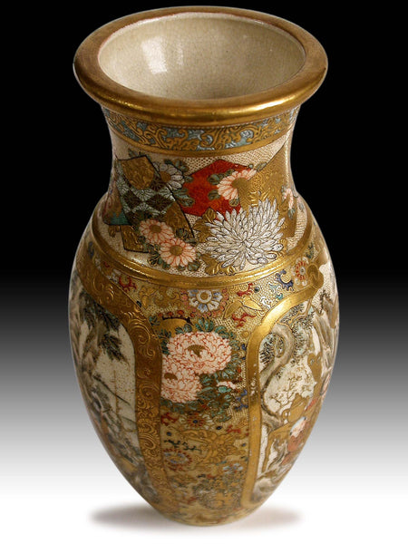 Fine Antique Meiji Immortal Kyo Satsuma Vase Signed Danchu Celestial Immortals 薩摩焼