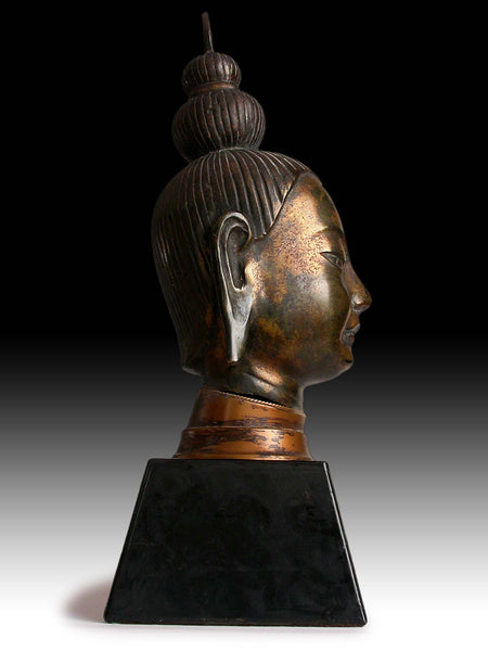 Vintage Southeast Asian Bronze Siddhartha Gautama Shakyamuni Buddha Head Statue