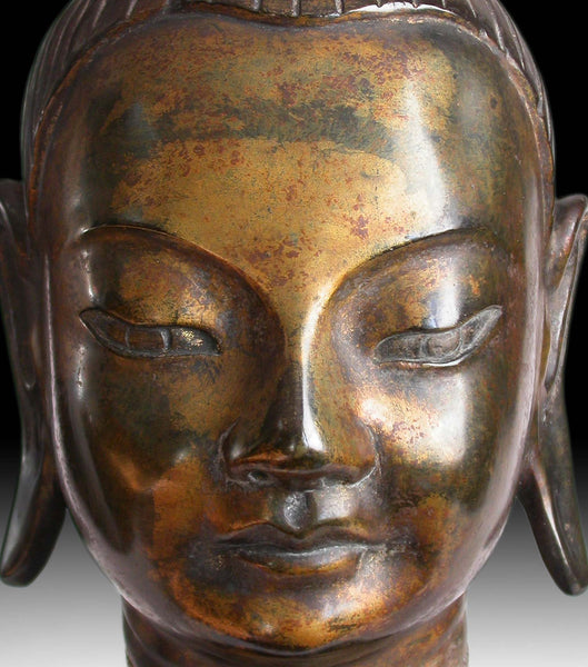 Vintage Southeast Asian Bronze Siddhartha Gautama Shakyamuni Buddha Head Statue