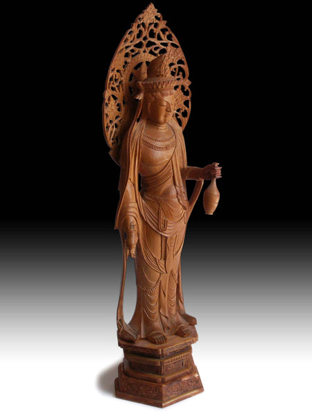 Vintage Japanese Carved Kudara Kannon Bosatsu Avalokiteśvara Guanyin Sandalwood Statue 百済観音