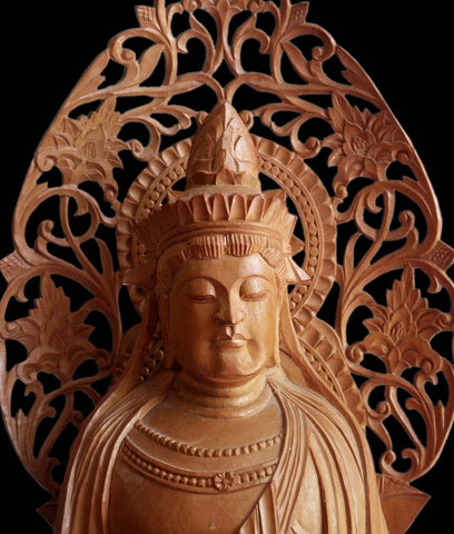 Vintage Japanese Carved Kudara Kannon Bosatsu Avalokiteśvara Guanyin Sandalwood Statue 百済観音