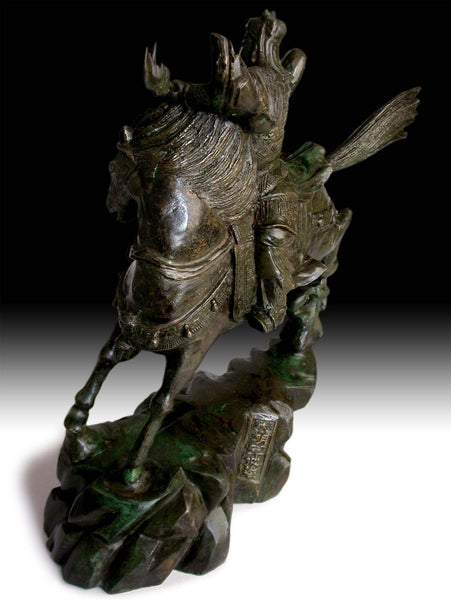 Antique Chinese Bronze Three Kingdoms God of War Guan Yu On Horse Statue 15"H 戰神關羽