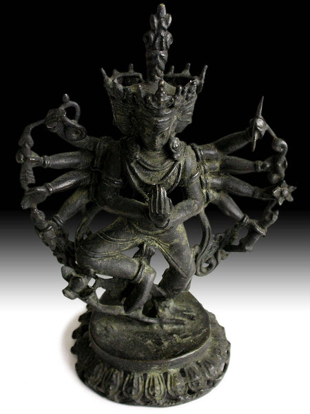 Antique Nepalese Sand Cast Bronze Thousand Armed Guan Yin Avalokiteshvara Statue 觀自在菩薩