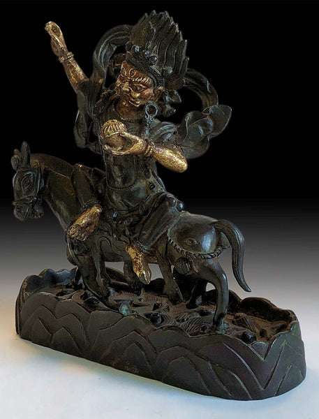 Antique Chinese 17th Century Ming Gilt Bronze Palden Lhamo 吉祥天母 Consecrated Buddha Statue