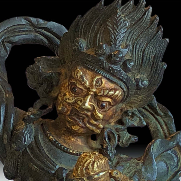 Antique Chinese 17th Century Ming Gilt Bronze Palden Lhamo 吉祥天母 Consecrated Buddha Statue