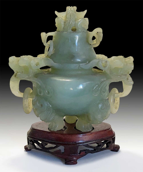 Vintage Hand Carved Natural Translucent Nephrite Serpentine Xiu Jade 岫玉 Tripod Censer