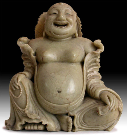 19th Century Antique Chinese Carved Budai Hotei Laughing Buddha 大笑佛 Soapstone Statue