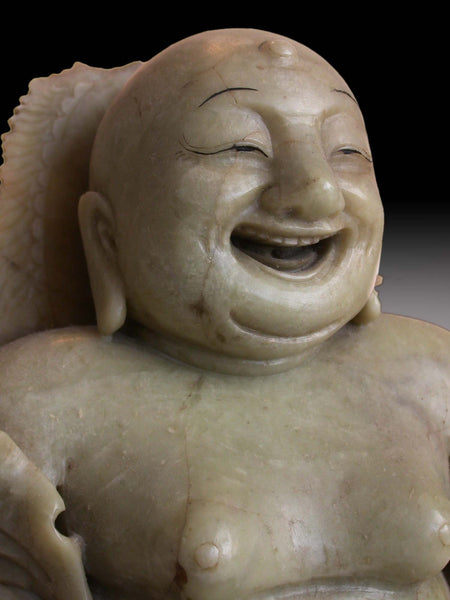 19th Century Antique Chinese Carved Budai Hotei Laughing Buddha 大笑佛 Soapstone Statue