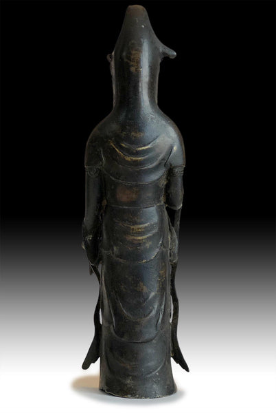 Antique Japanese Bronze Black Kannon Bosatsu Guan Yin Buddha Statue 觀世音菩薩