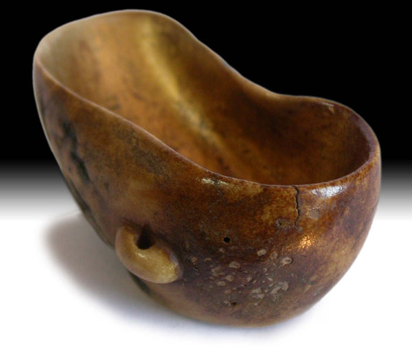 Antique Japanese Carved Gold Gilt Stag Antler Sake Cup Netsuke