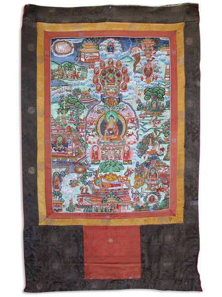 Antique Tibetan Life Story of Buddha Shakyamuni Consecrated Thangka Scroll Painting 釋迦牟尼佛