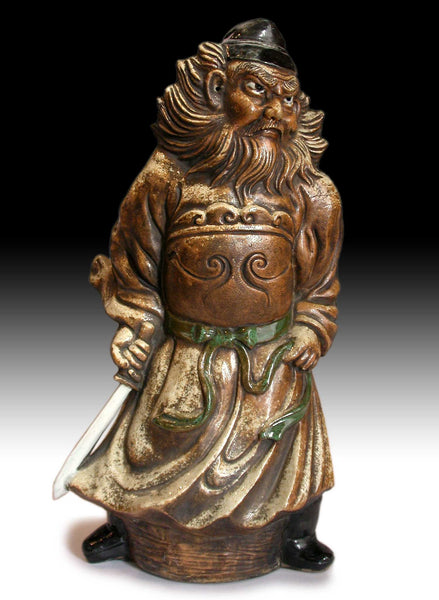 Vintage Japanese Bizen Yaki Demon Queller Shoki Zhong Kui Ceramic Statue 15"H 備前鍾馗