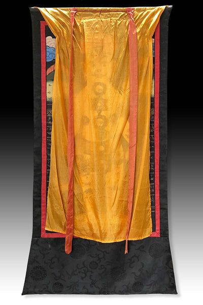 Antique Tibetan Loka Purusha Cosmic Man Yogi Seven Chakra Gouache on Silk Thangka Painting