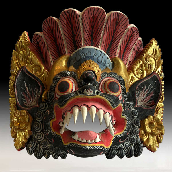Vintage Indonesian Bali Painted Queen Rangda Guardian Barong Wood Mask Carving