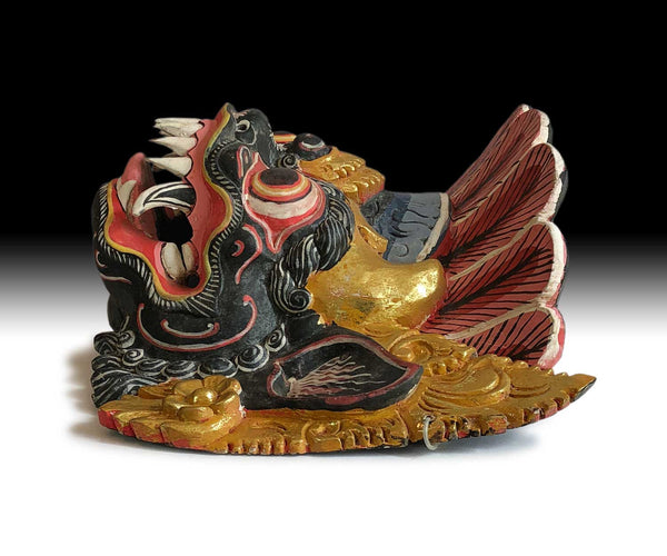 Vintage Indonesian Bali Painted Queen Rangda Guardian Barong Wood Mask Carving
