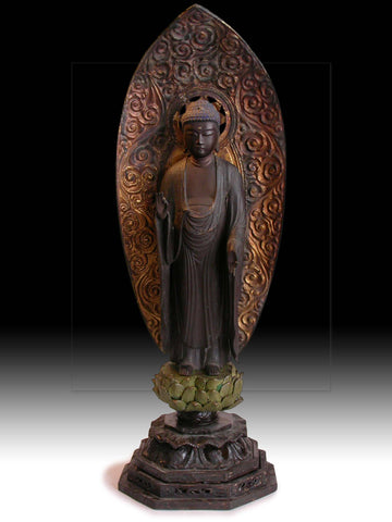 Lg Antique Japanese Early Edo Amida Nyorai Jodo Amitabha Buddha Joined Blocks Wood Statue 阿弥陀如来