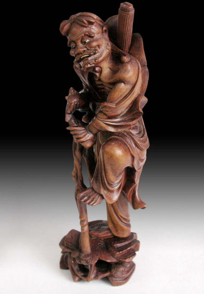 Antique Chinese Carved Boxwood Taoist Eight Immortal Li Tieh Kuai Statue 神旅八仙李鐵拐