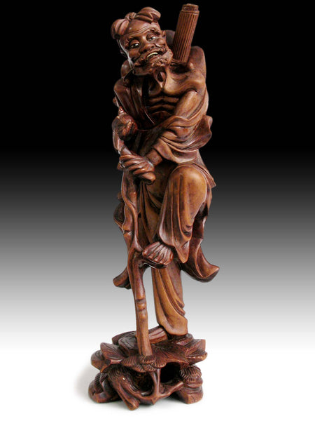 Antique Chinese Carved Boxwood Taoist Eight Immortal Li Tieh Kuai Statue 神旅八仙李鐵拐