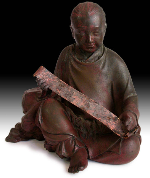 19th Century Antique Japanese Edo Zensai Doji Sudhana Shancai Bronze Buddha Statue 善財童子