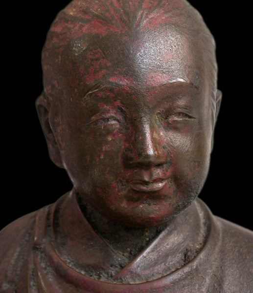 19th Century Antique Japanese Edo Zensai Doji Sudhana Shancai Bronze Buddha Statue 善財童子