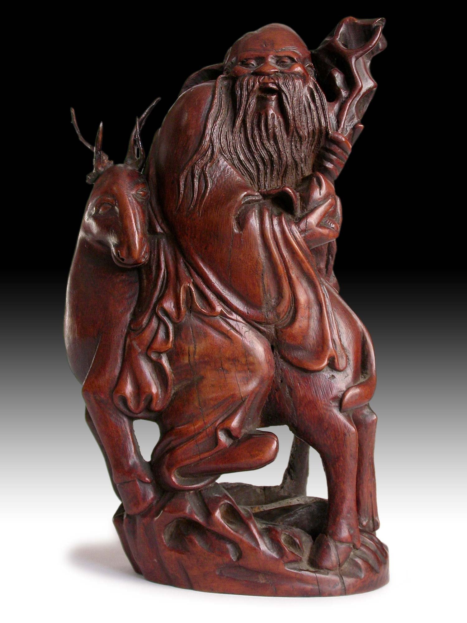 19th Century Chinese Luohan Taoist Star God of Longevity Shouxing Bamboo Carving 壽星公