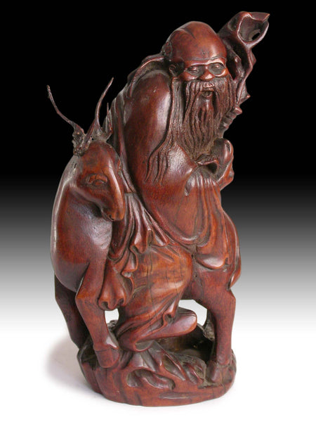 19th Century Chinese Luohan Taoist Star God of Longevity Shouxing Bamboo Carving 壽星公