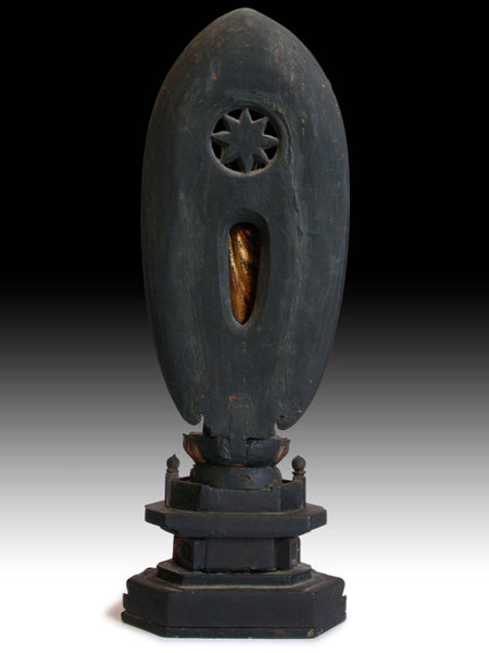 19th Century Japanese Edo Carved Gilt Wood Amida Nyorai 阿弥陀如来 Buddha Statue Family Shrine