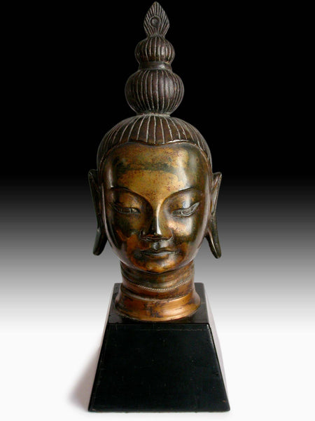 Vintage Southeast Asian Bronze Siddhartha Gautama Shakyamuni Buddha Head Statue